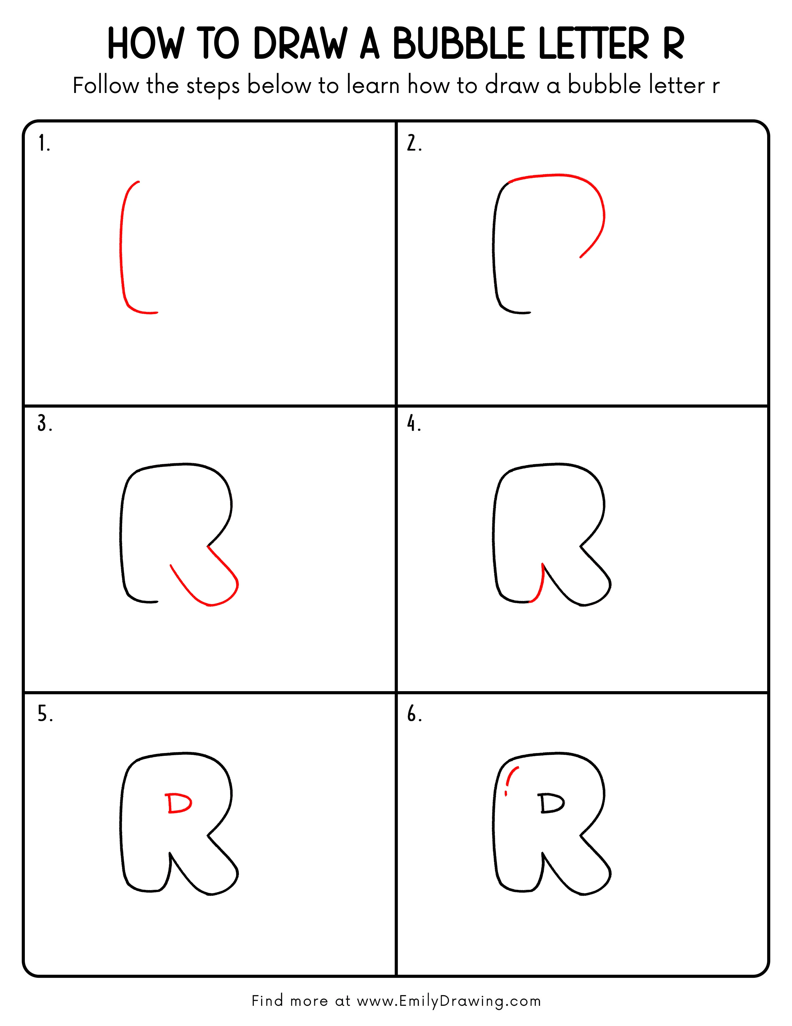 Printable Bubble Letter R Drawing Guide